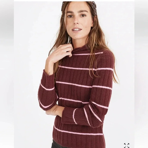Madewell Colorful Striped Mock Neck Wool Alpaca Blend Soft Knit Sweater Retro XS - Picture 1 of 10